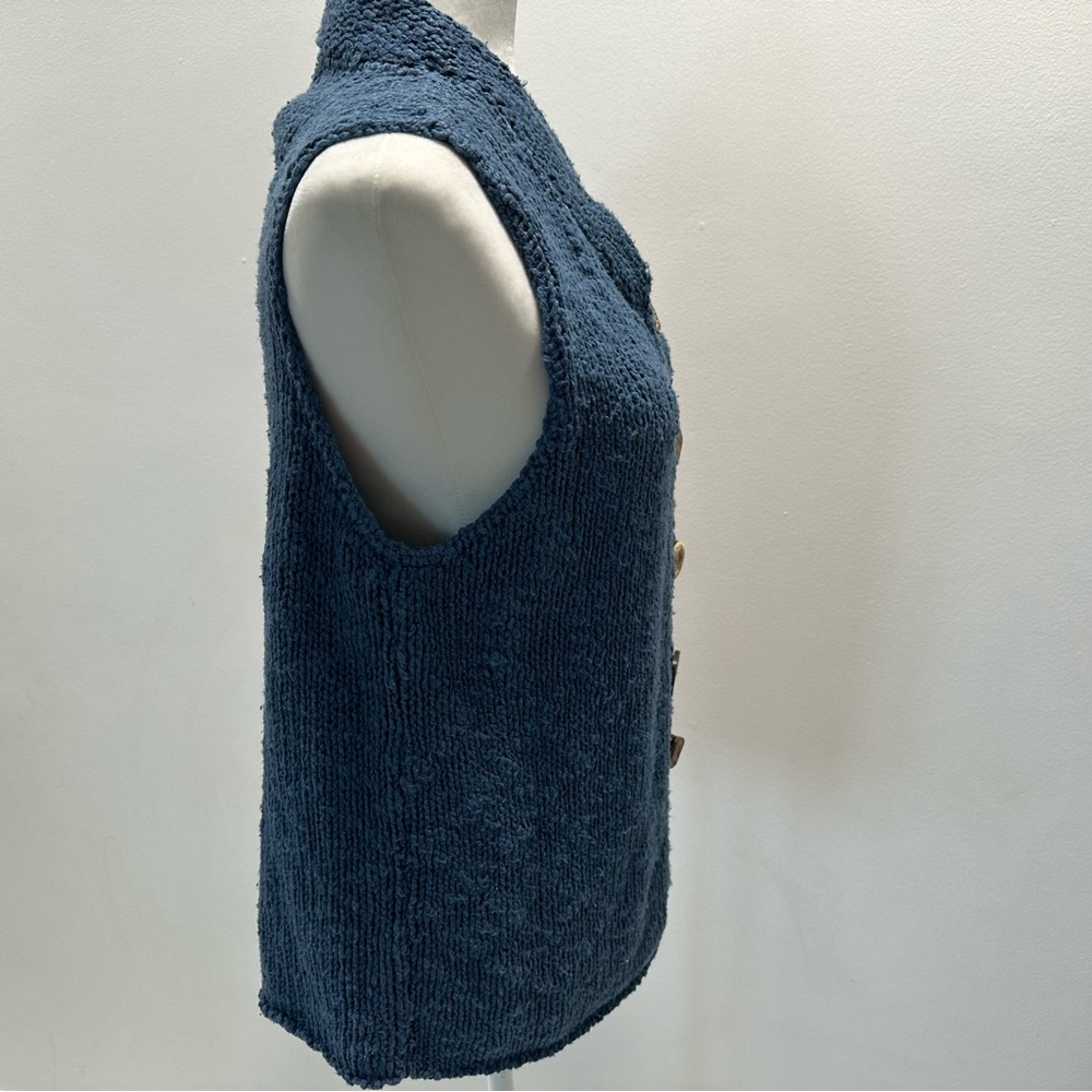 Willow Yarn Knit Sleeveless Wood Button Down Sea Blue Cardigan Womens Size XL - Picture 6 of 7